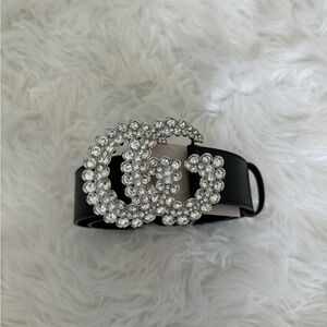 Gucci crystal GG leather belt with double G buckle
